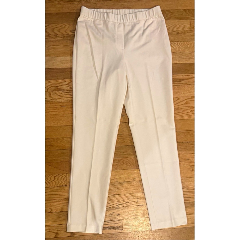 J.Jill Women's Ivory Ponte Slim Leg Pants Stretch Elastic Waist Reg M Tall